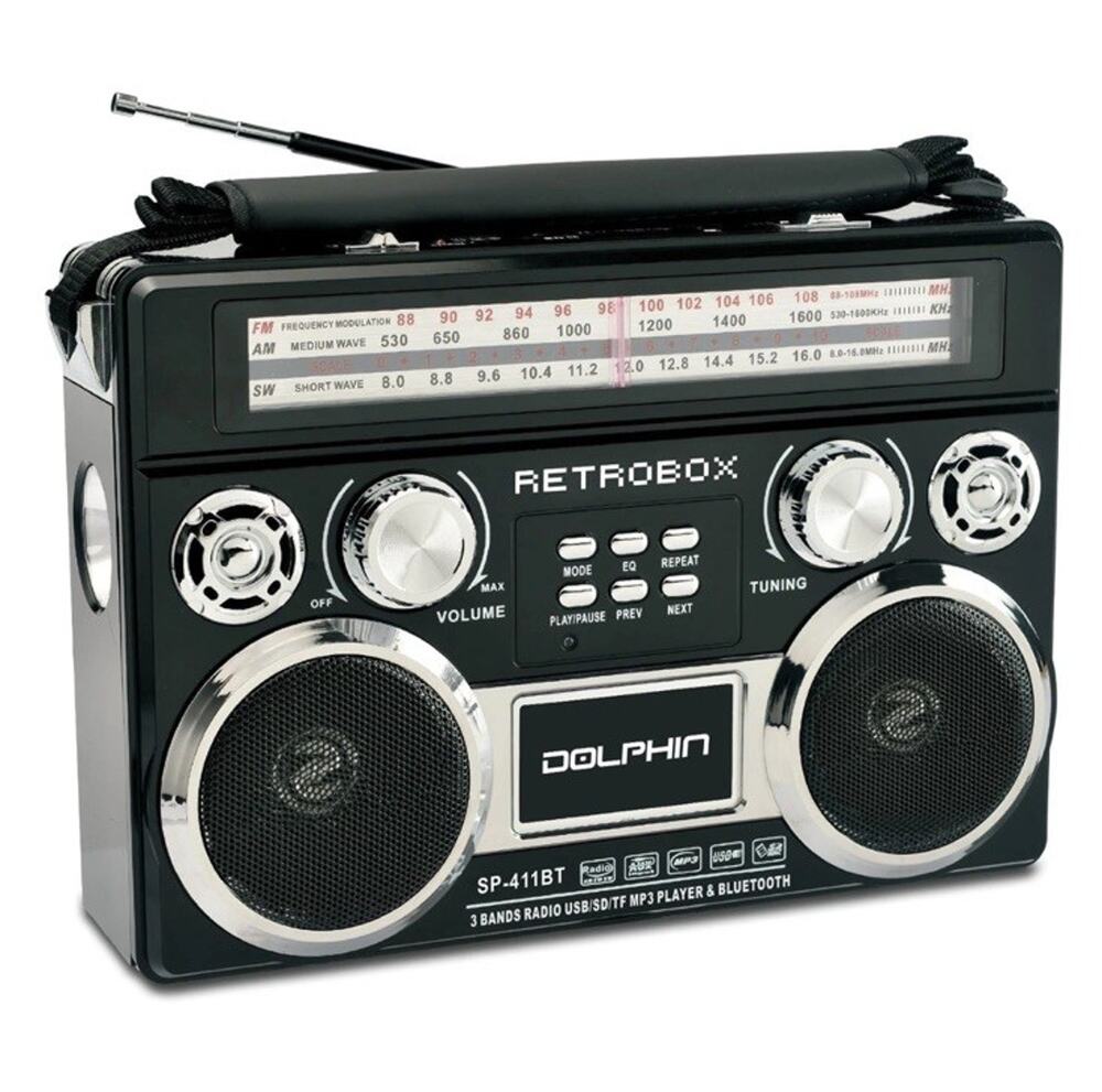 Dolphin Retro Bluetooth Radio SP-411BT AM FM SW Rechargeable Black